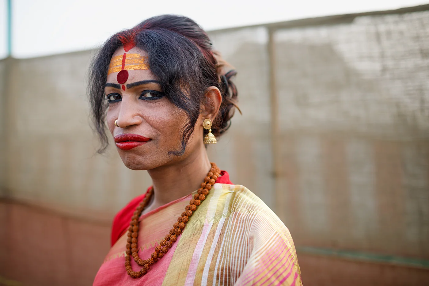 A transgender sadhu of the Kinnar Akhada during Ardh Kumbh Mela in Prayagraj.