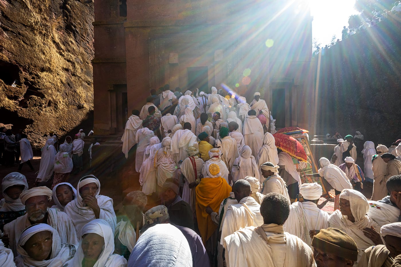 Pilgrims are visiting the Church of Saint George during the “Genna (Ethiopian Christmas)” festival in Lalibela, Ethiop