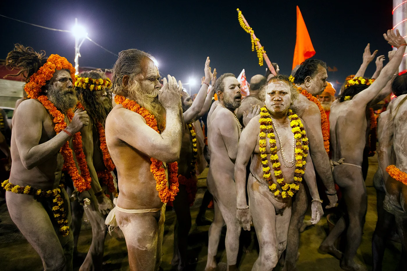 Naga Sadhus going towards the Sangam for the Sahi Snan in the 2019 Allahabad Kumbh Mela.