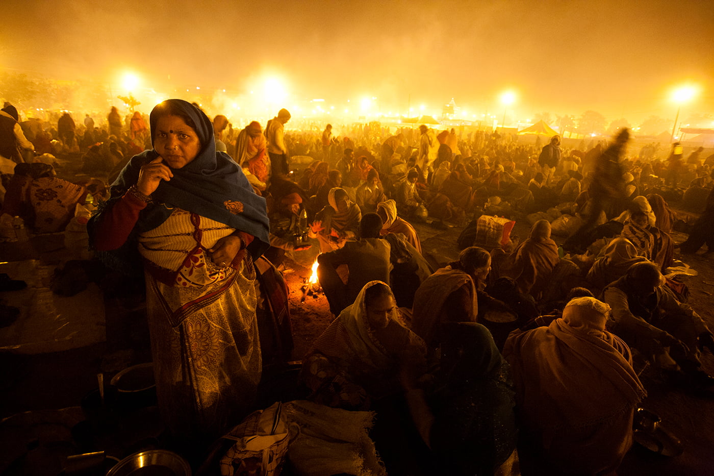 Millions stayed overnight under the open sky for a holy dip during the 2013 Kumbh Mela on the Ganges in Prayagraj.