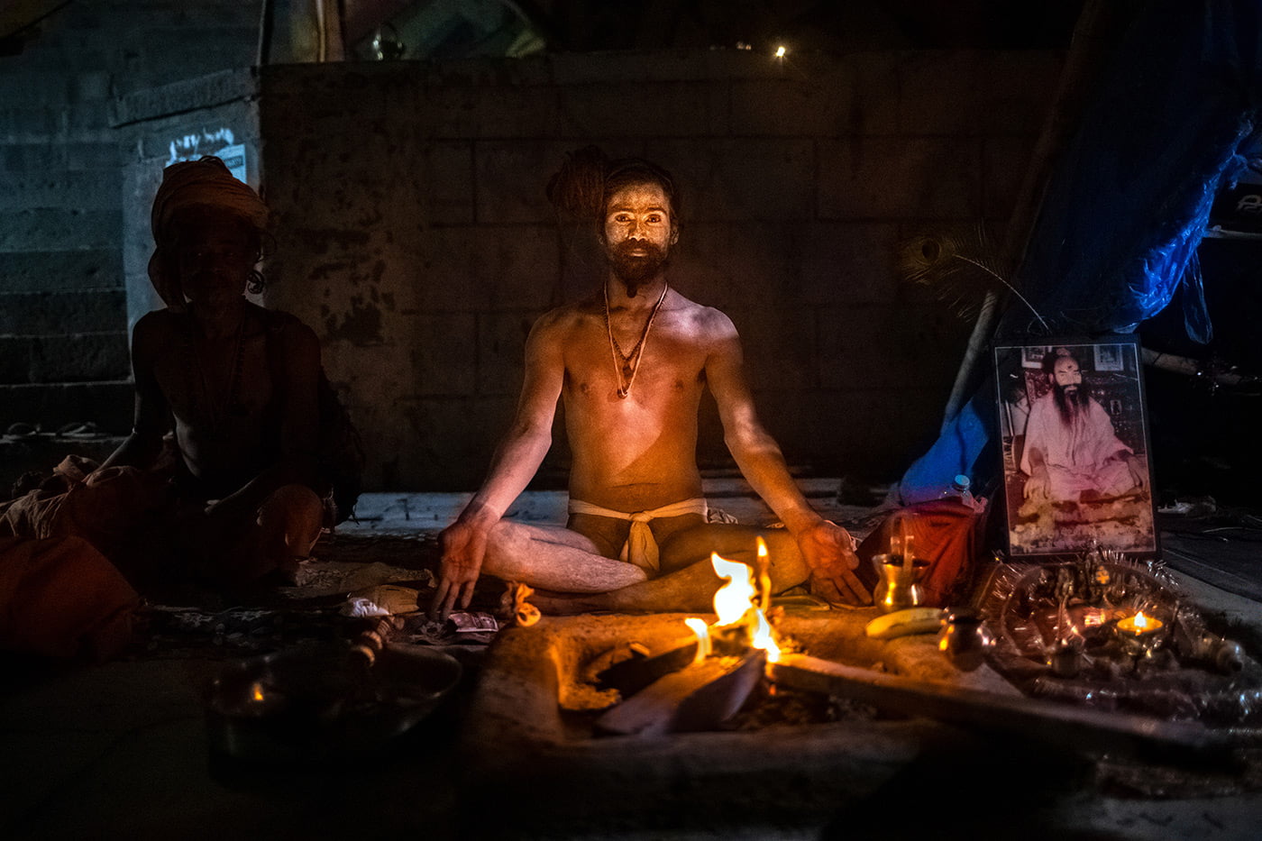 A Sadhu is meditating in Varanasi